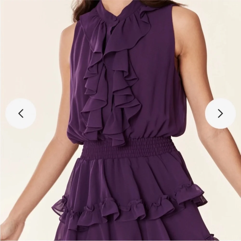 MISA Los Angeles Imelda Ruffle Tiered Mini Dress Purple Sleeveless Medium - Picture 3 of 15